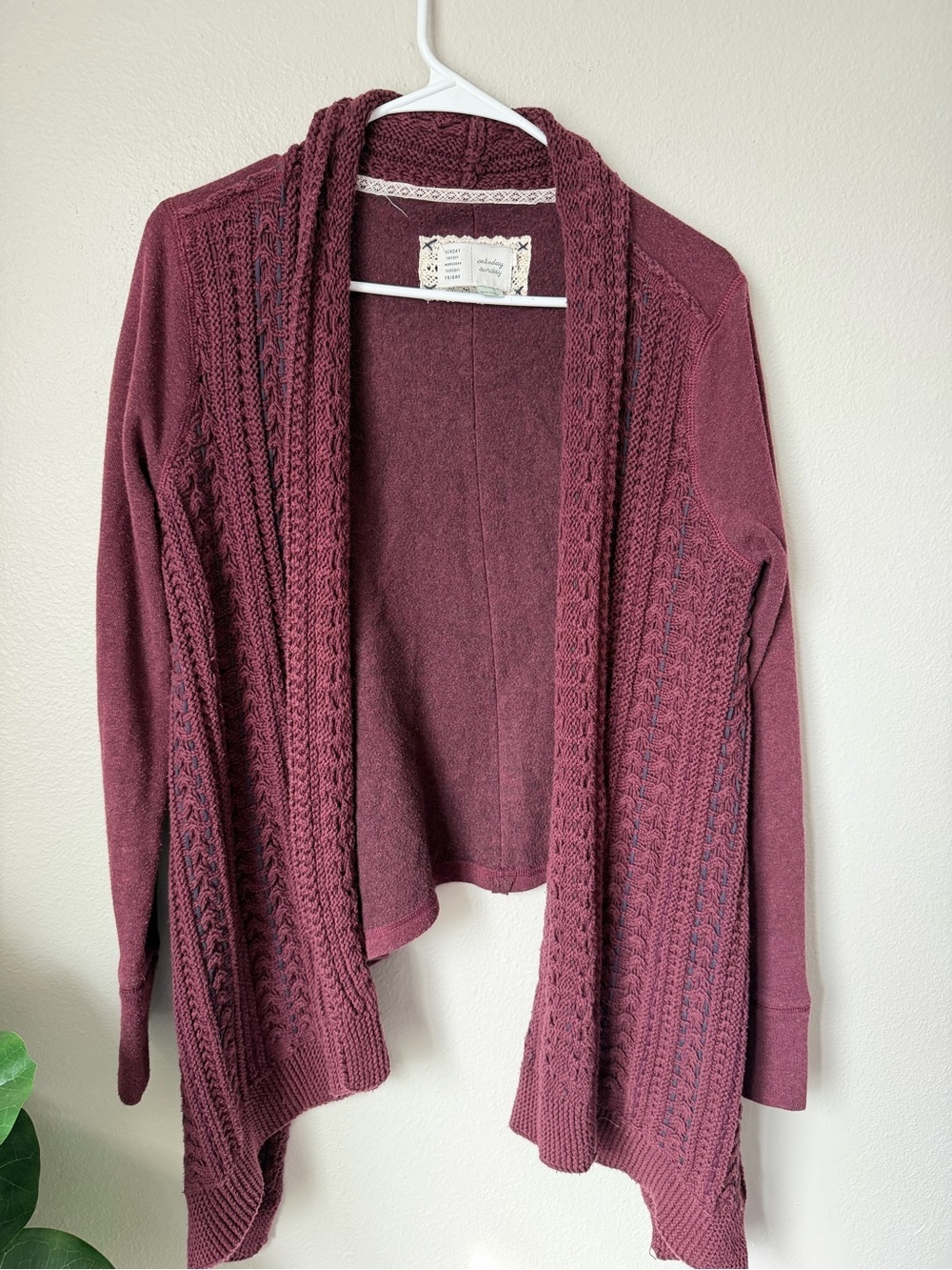 Anthropologie Burgundy Knit Cardigan Boho Cottagecore Twilight M Fall Sweater